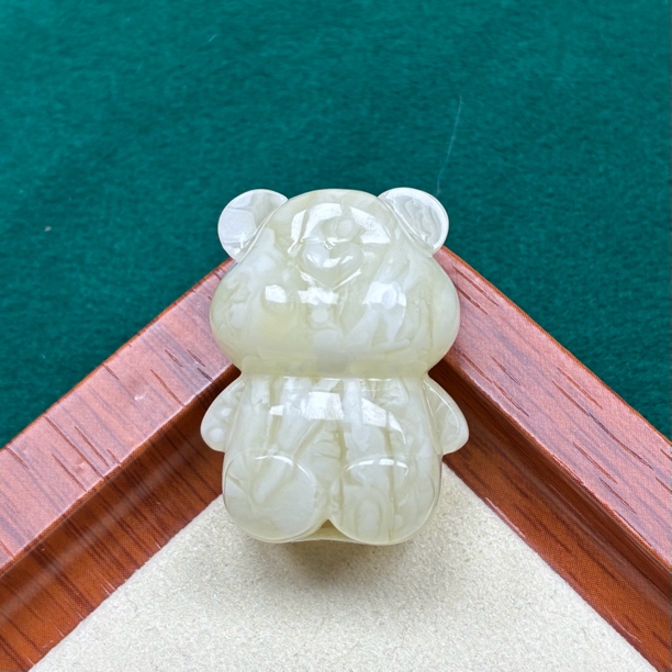 天然琥珀蜜蜡浓白花虎皮妖花小熊（抖音基地发货，带证书）