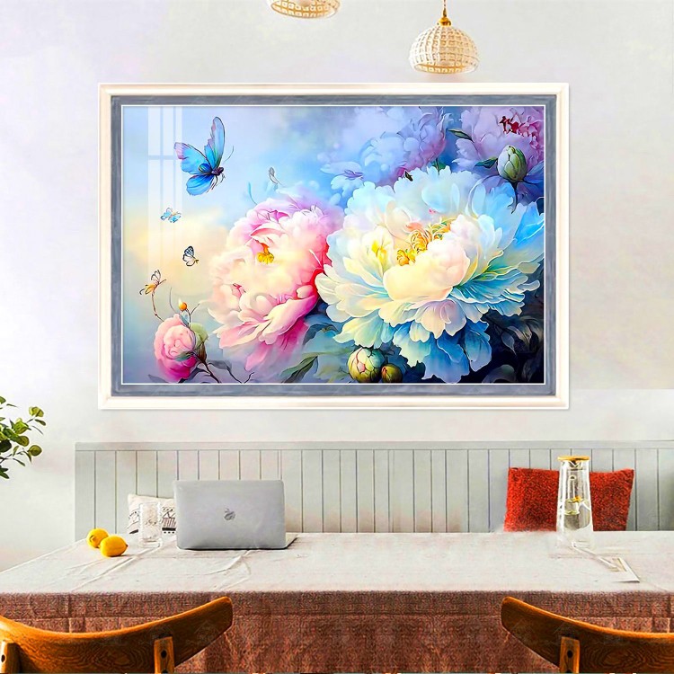 蝶恋花十字绣新款线绣客厅卧室餐厅简单牡丹印花小幅刺绣满绣自绣