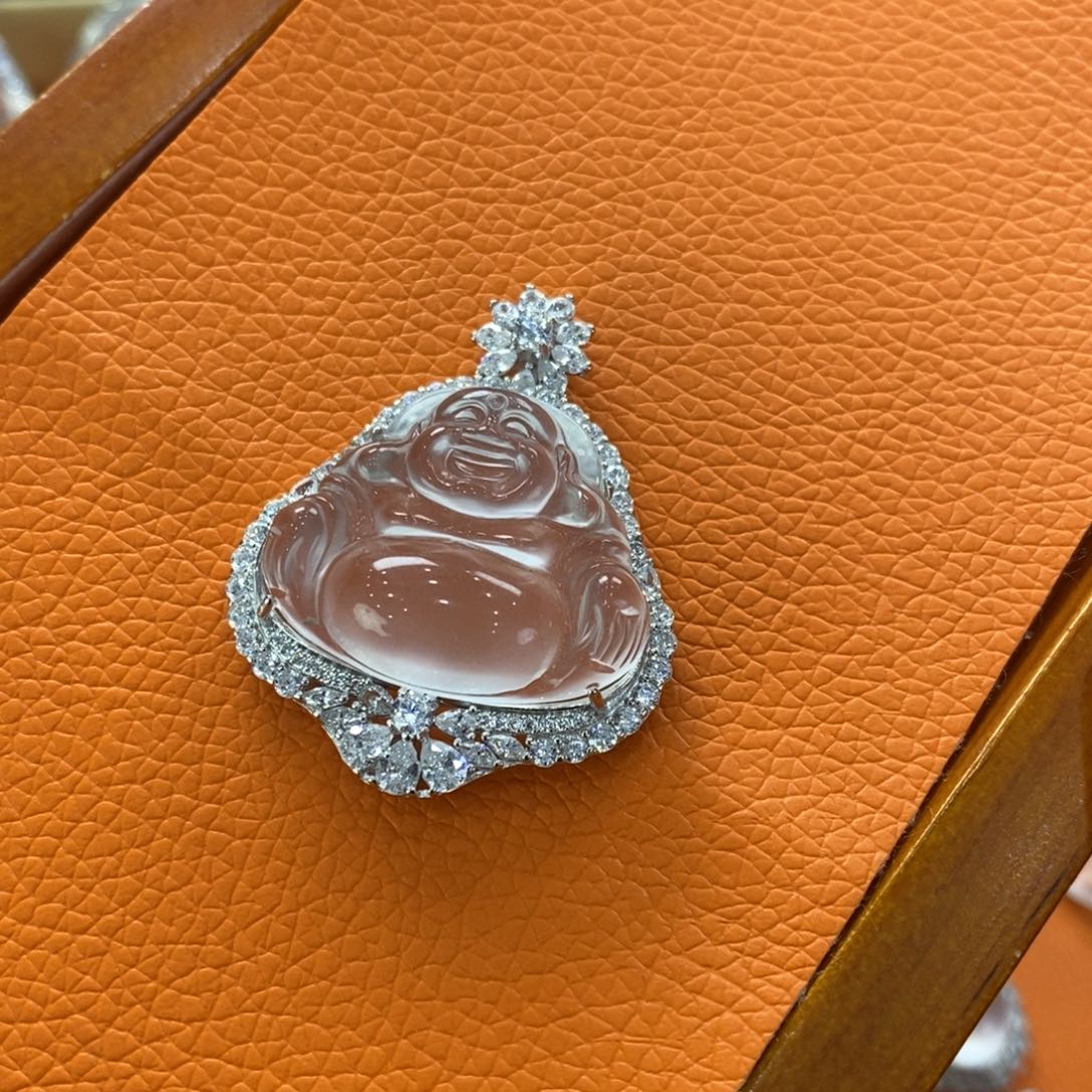 石英质玉吊坠(赠链)银S925镶嵌橘*-