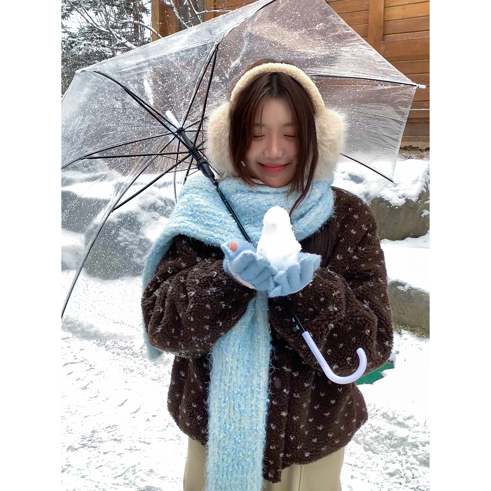 【西西里安】 漫雪旅程~韩版颗颗爱心仿羔毛保暖厚外套