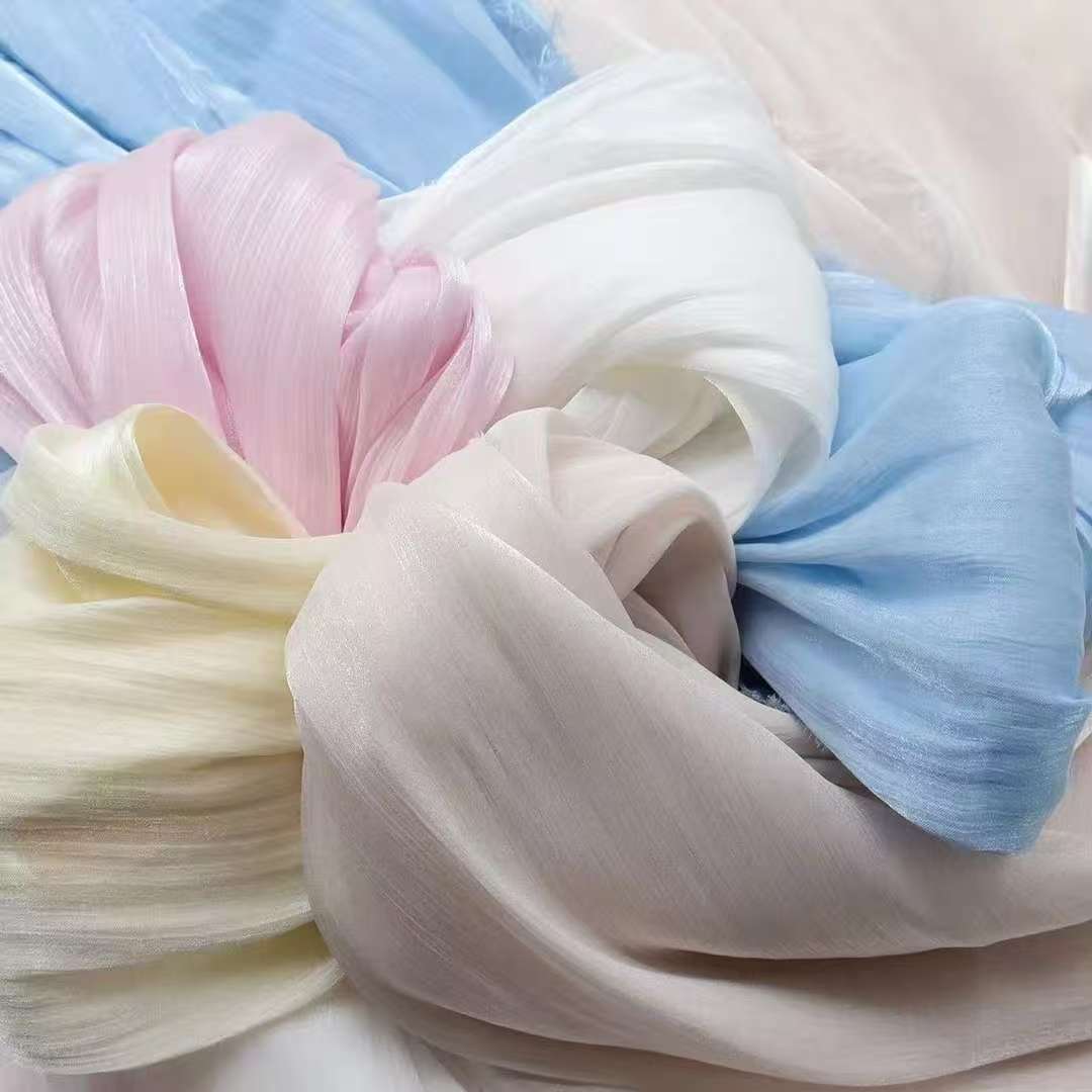 冰花阳离子纱欧根纱布料闪光皱纱肌理感亮银丝古装汉服襦裙纱面料
