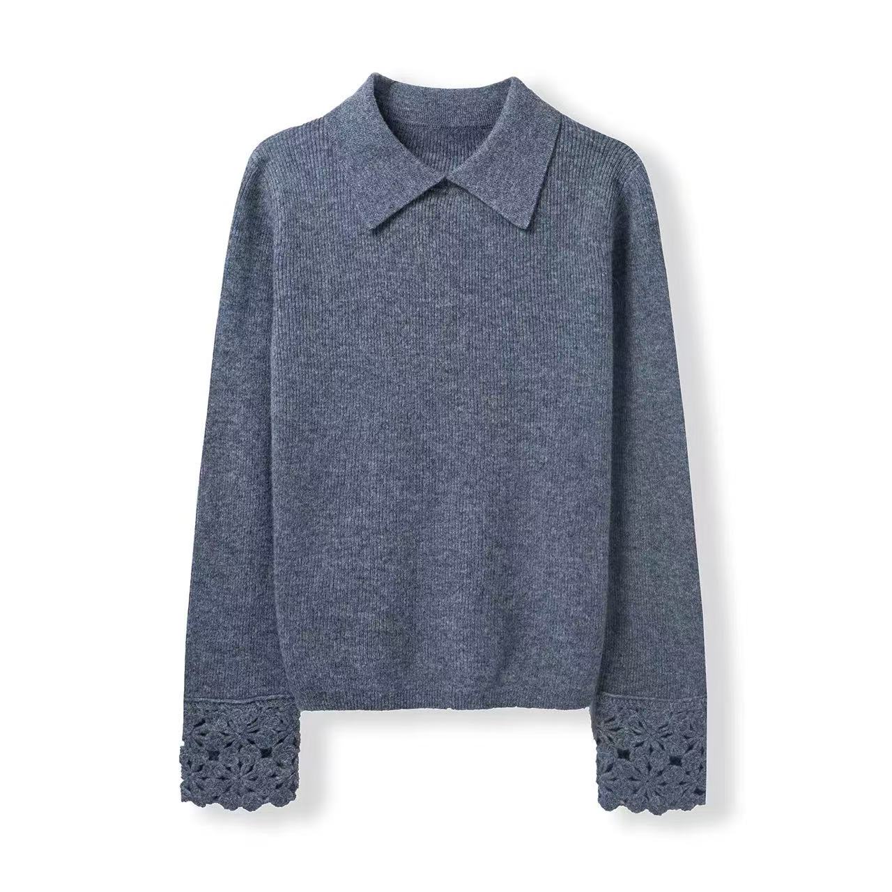 【硬货】5048时尚镂空织法袖子百搭设计秋冬翻领套头女毛衣