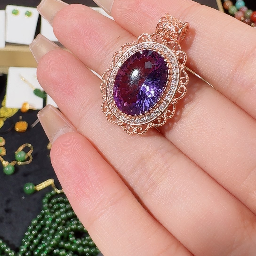 紫晶颈饰银S925镶嵌蛋面吊坠