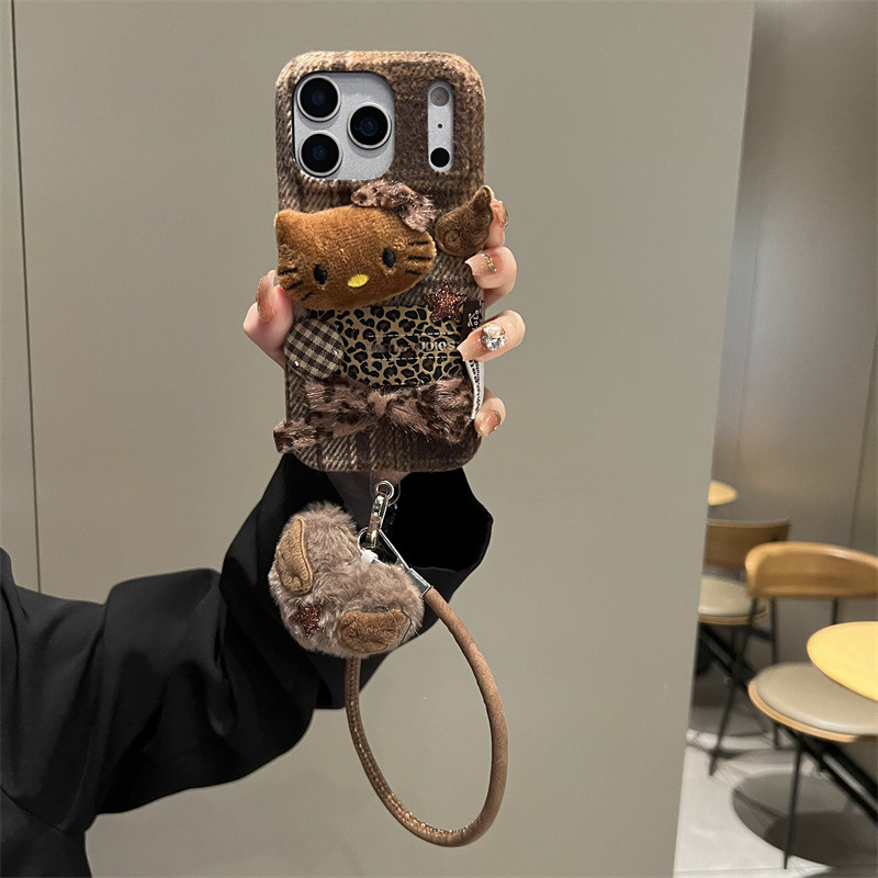 棕豹纹蝴蝶结kt翅膀适用苹果17promax手机壳iPhone16可爱15卡通14