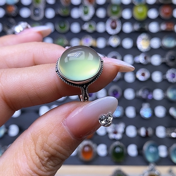 岫玉戒指银S925镶嵌彬*