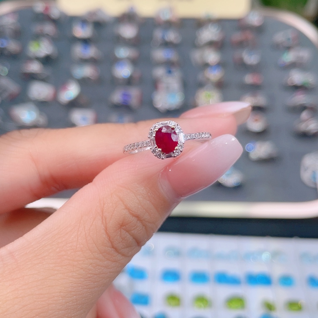 红宝石戒指银S925镶嵌