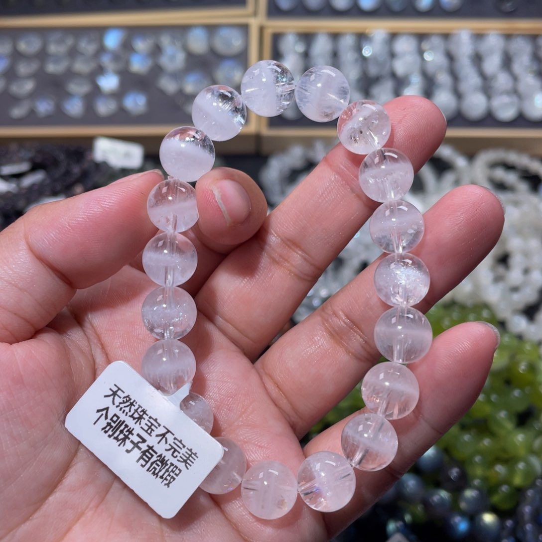 水晶手链未镶嵌七**.彩虹白幽灵手链10.5mm+