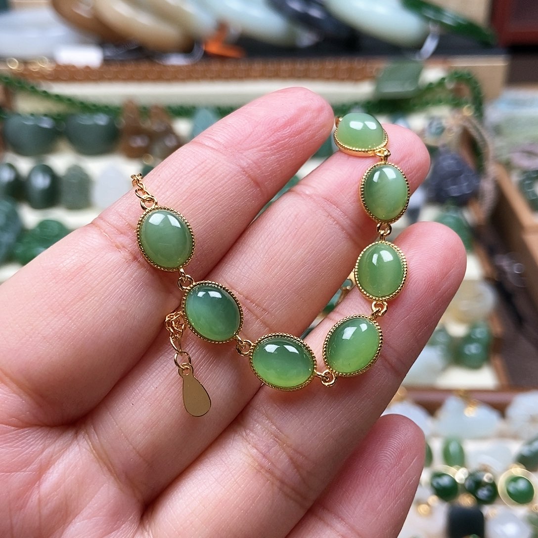 银S925镶嵌手链和田玉