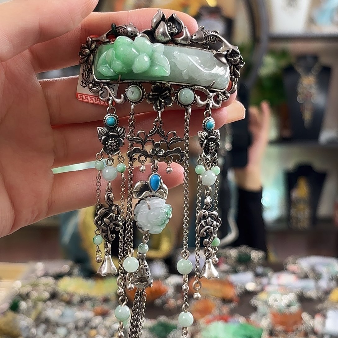 翡翠银S925镶嵌发饰翡翠