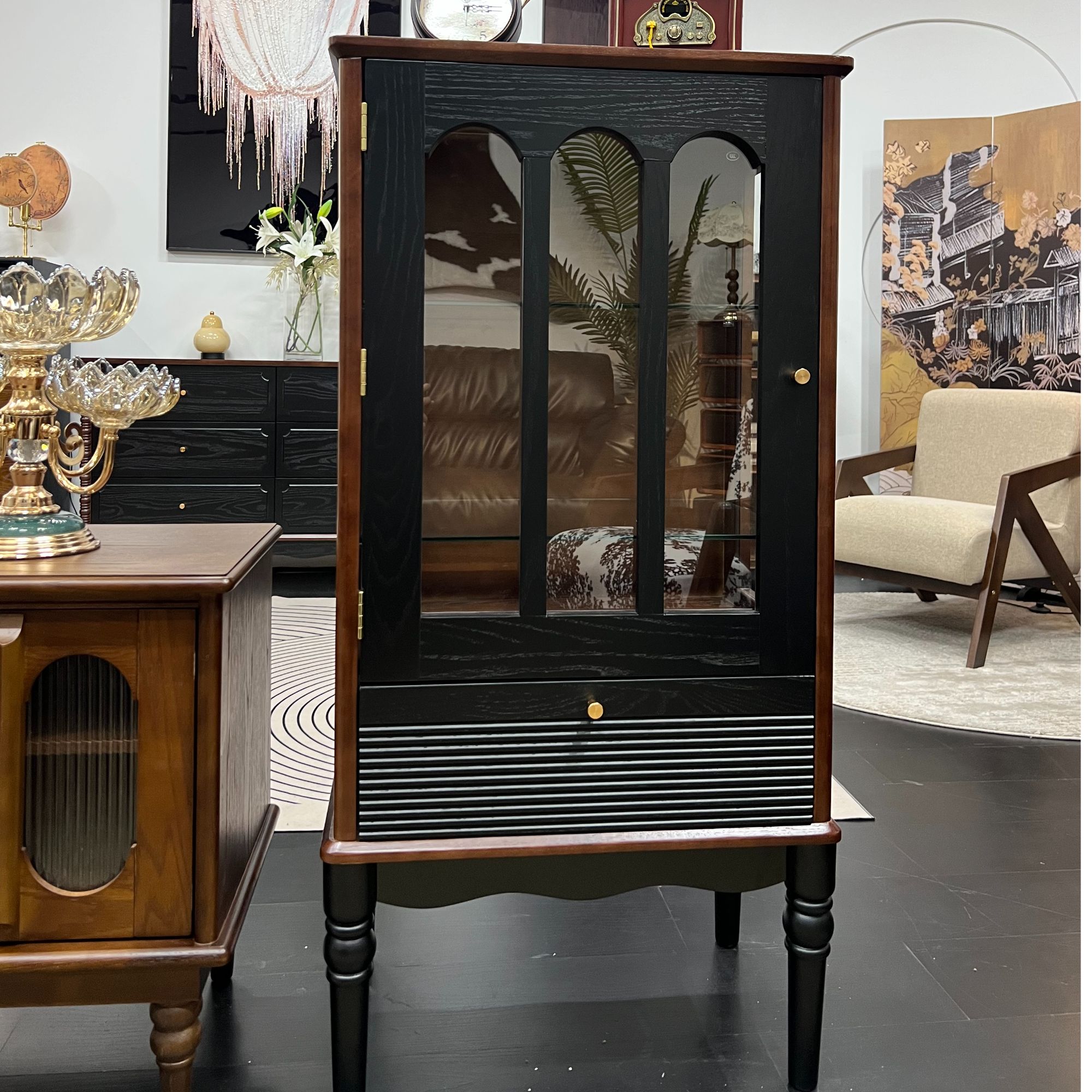 【诺森酒柜】法式复古轻奢实木酒柜中古电视柜边柜靠墙展示柜