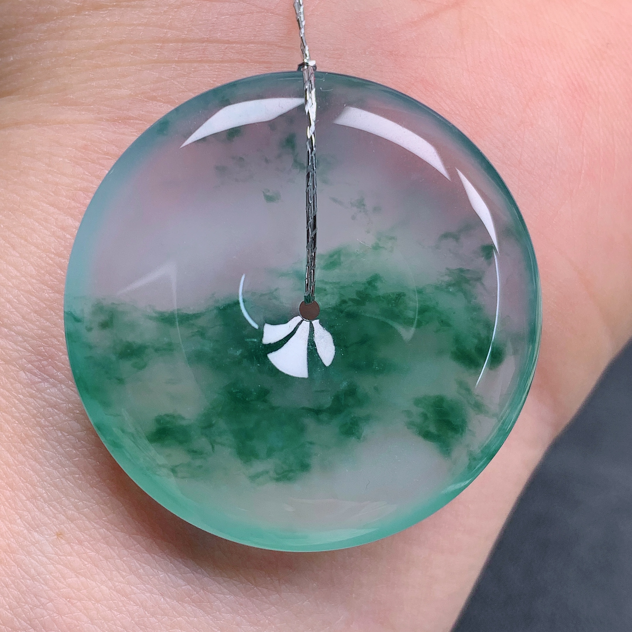 天然缅甸翡翠A货正冰飘花平安扣气质精美尺寸34.6+6.2  370