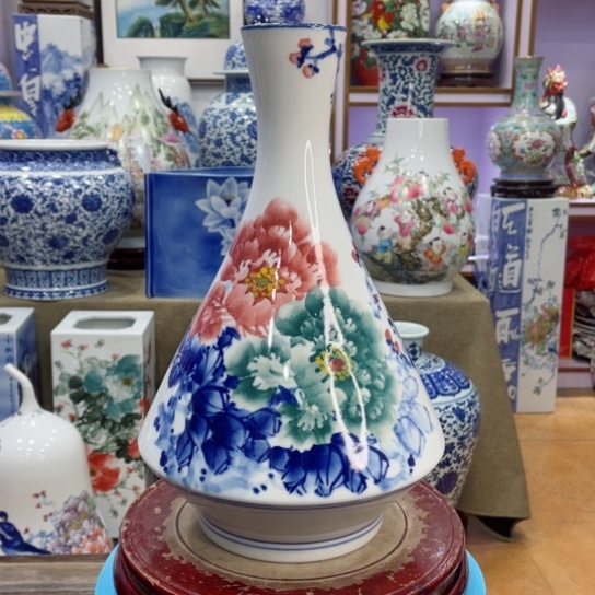 花瓶全手工釉下牡丹花花插