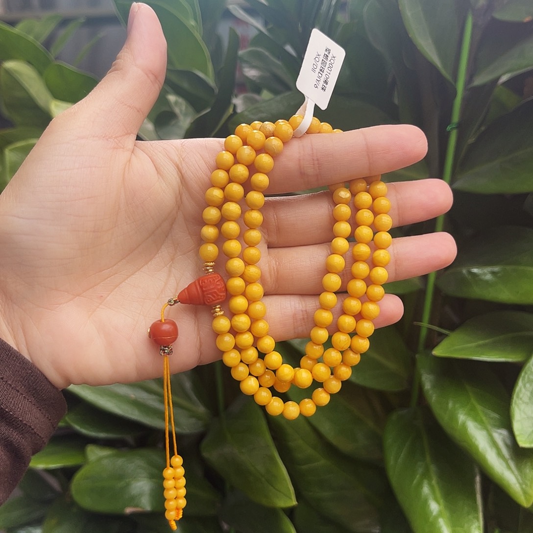 琥珀未镶嵌手链6m108鸡油黄