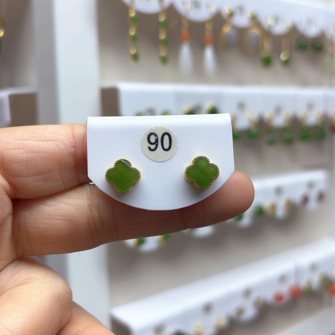 和田玉耳饰银S925镶嵌