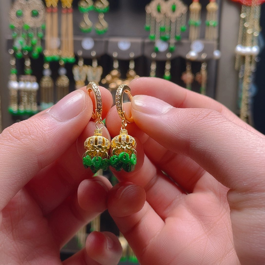 翡翠耳饰合金翡翠