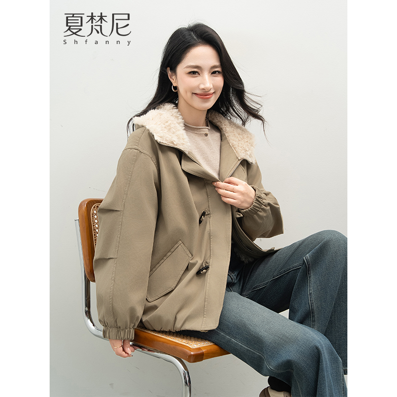 夏梵尼暖炉派克冬季新款加厚派克服披肩连帽两穿加绒工装毛毛外套