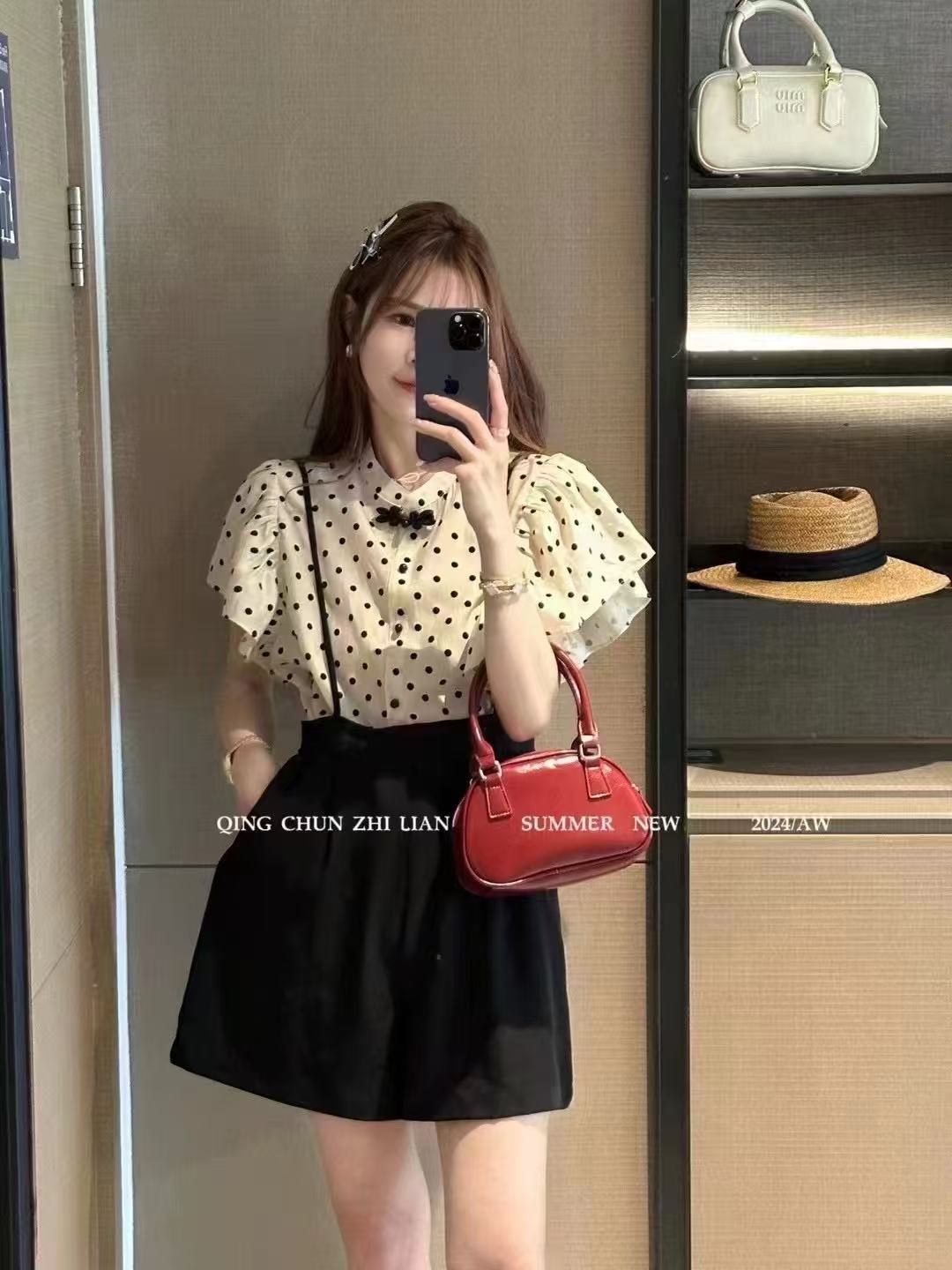 【对应编号】波点背带裤两件套