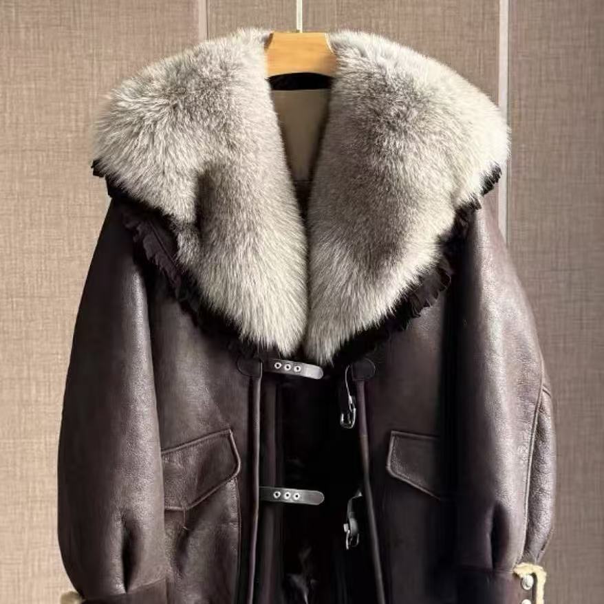 胖胖家*1658新款皮毛一体翻领百搭显瘦保暖外套