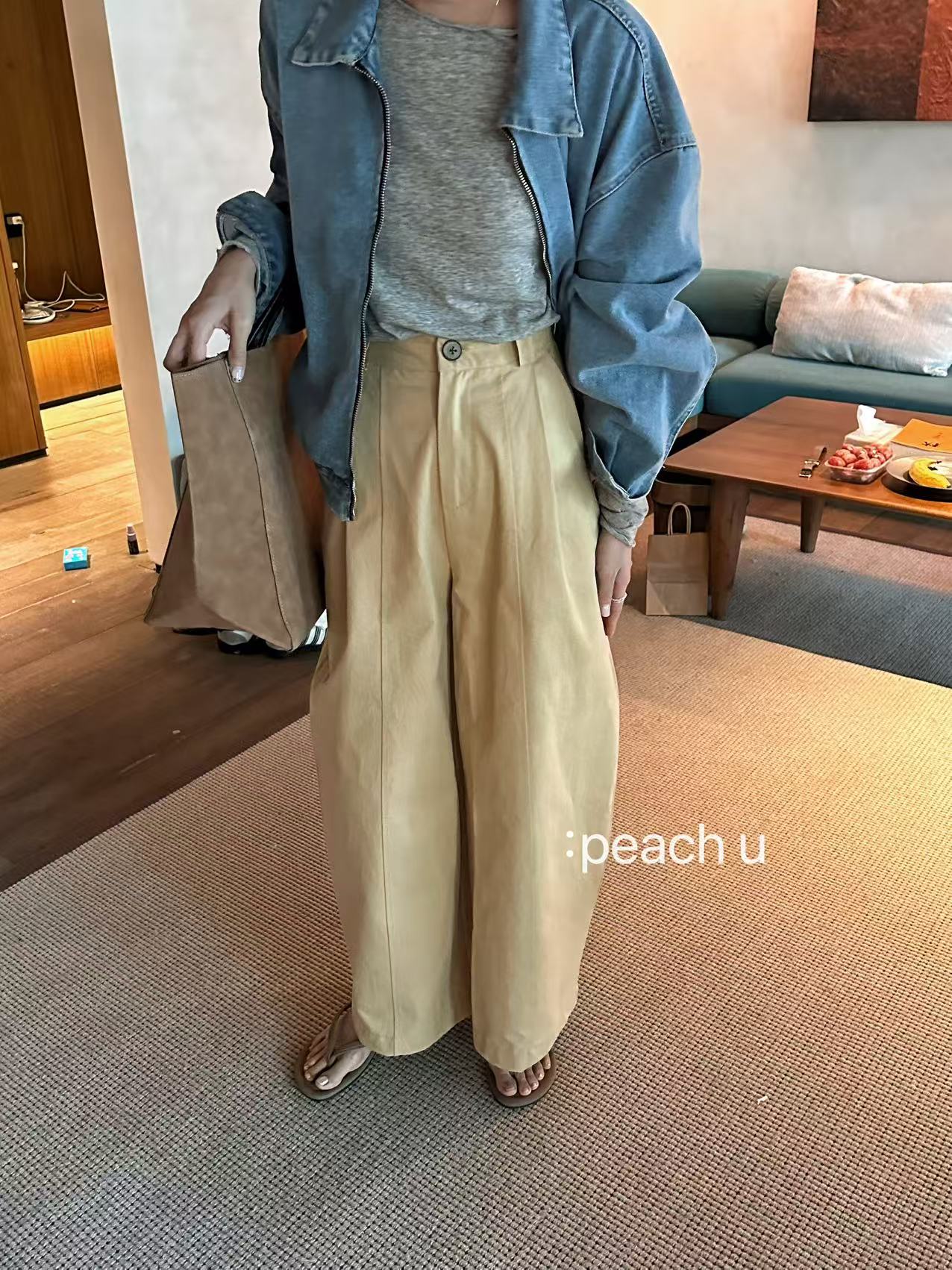Peach自制 有型且百搭！复古立体弯刀裤宽松阔腿休闲长裤 10110