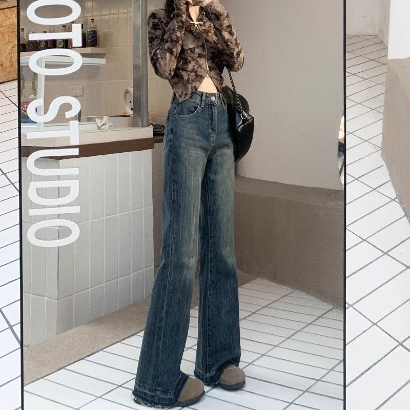 美式复古微喇小个子女夏季新款春秋高腰宽松不贴腿显瘦喇叭裤子