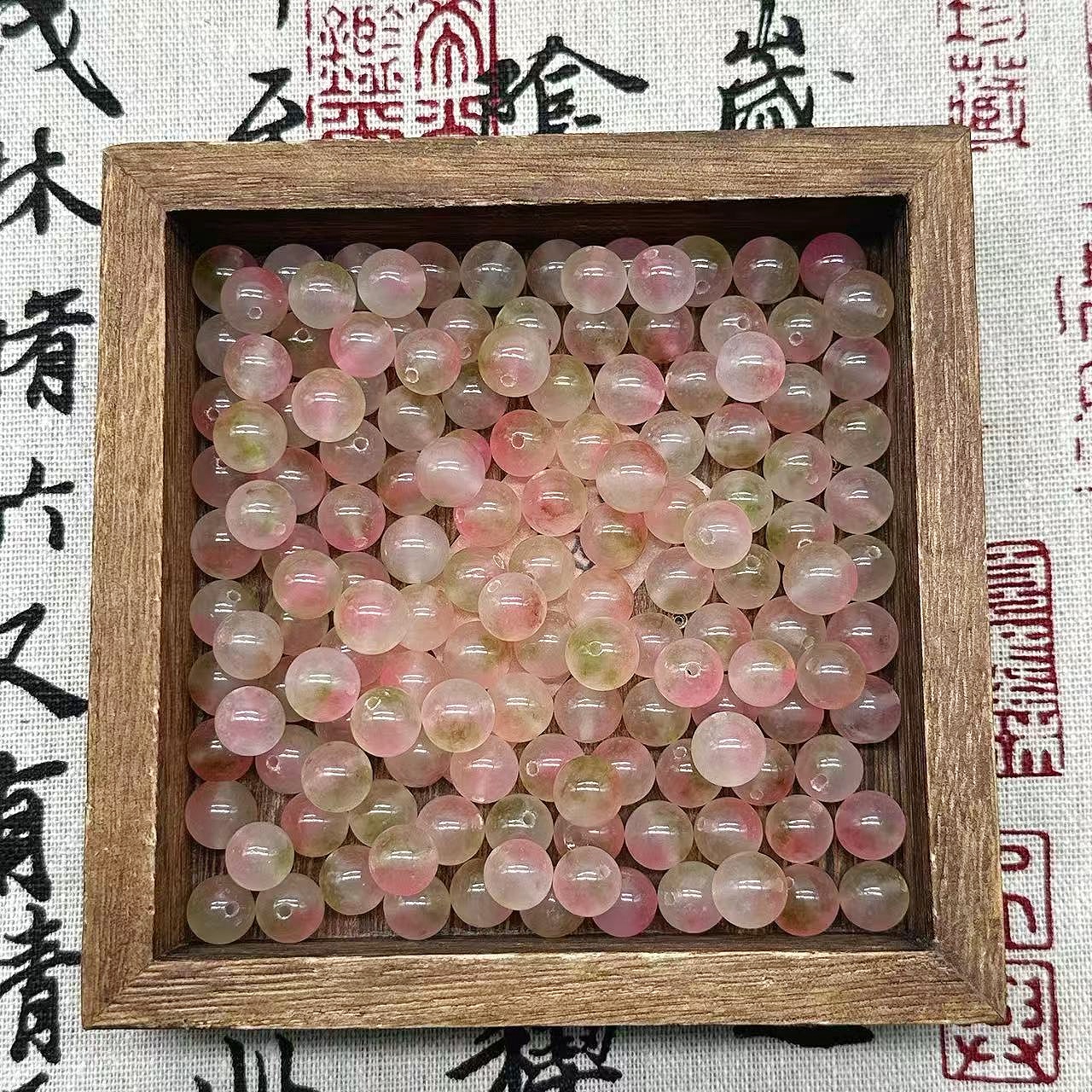 【春日桃桃8/10mm】石英质玉 双色飘花散珠 手工DIY串珠多样性发一