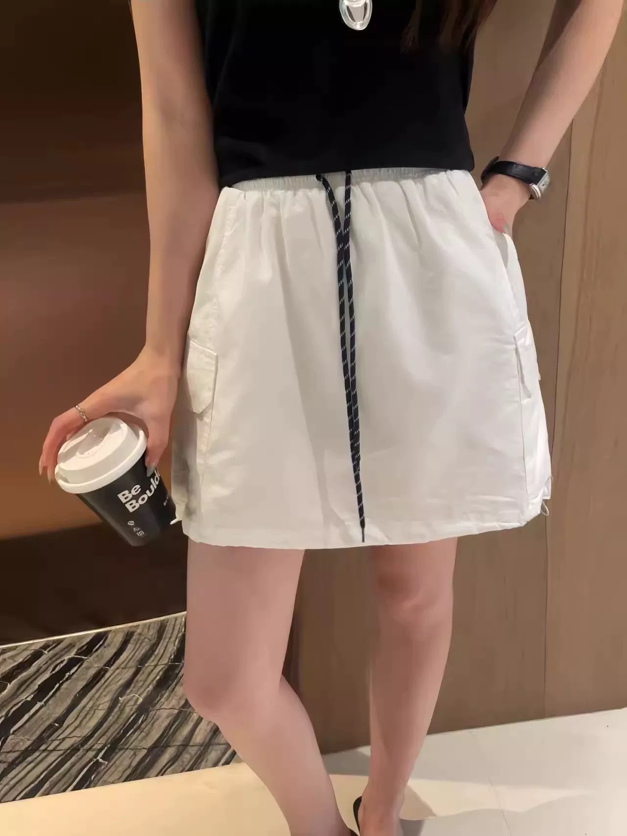 松紧腰高腰不规则显瘦半身裙短裙见外包装通勤纯色工装裙