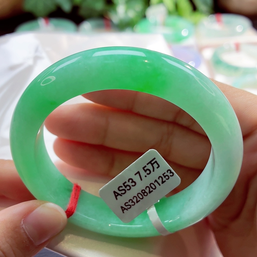 翡翠未镶嵌手镯果阳绿点翠渐变68-21