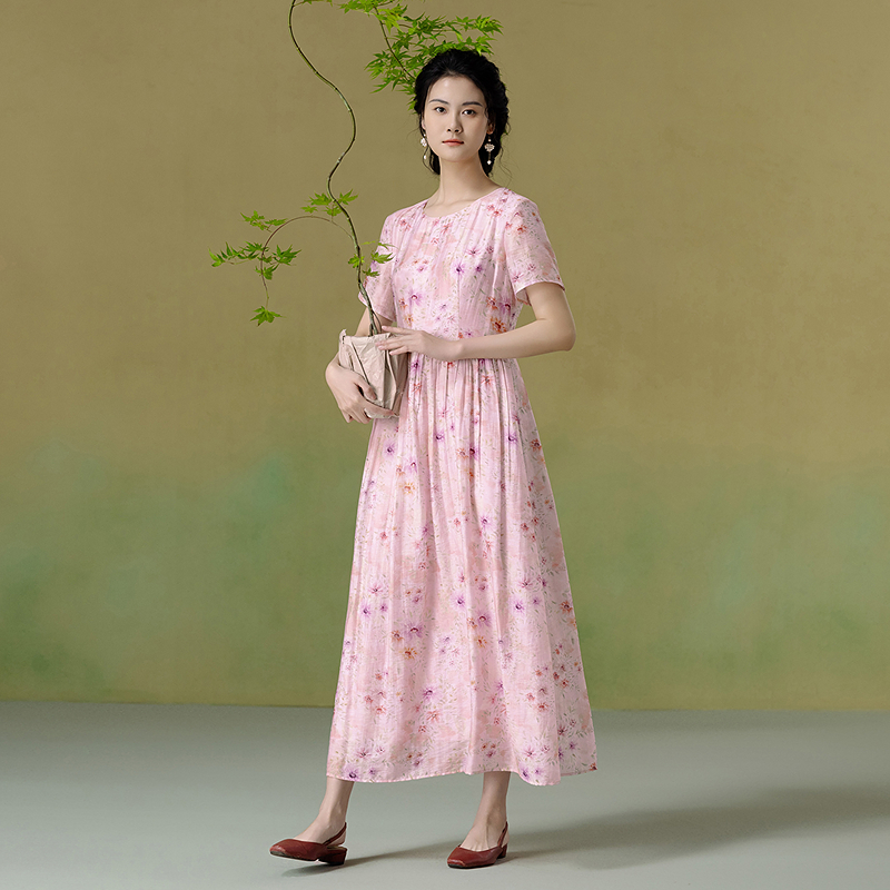 生活在左2025夏季新品温柔印花宽松显瘦连衣裙时尚女1952418气质.