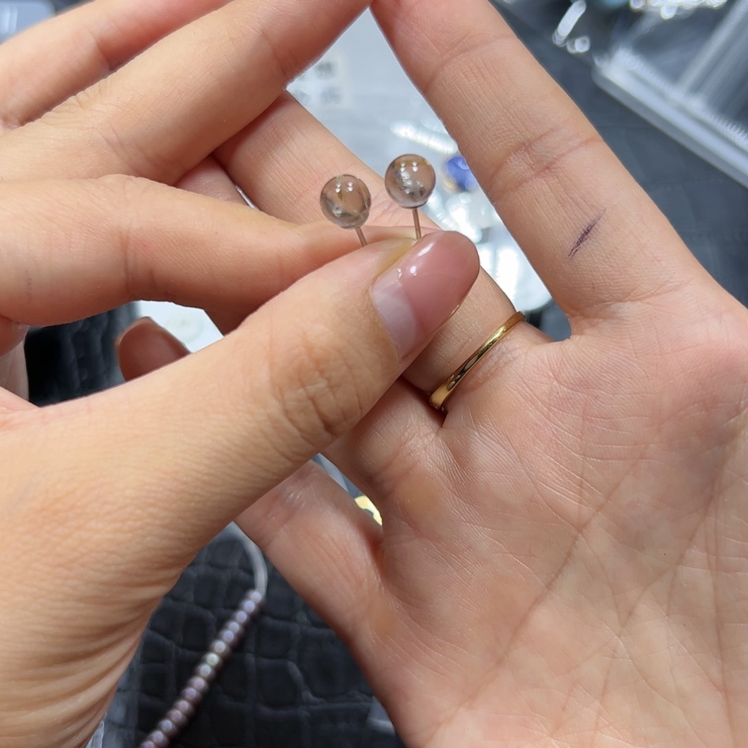 银S925镶嵌手链烟晶发晶耳钉不来回