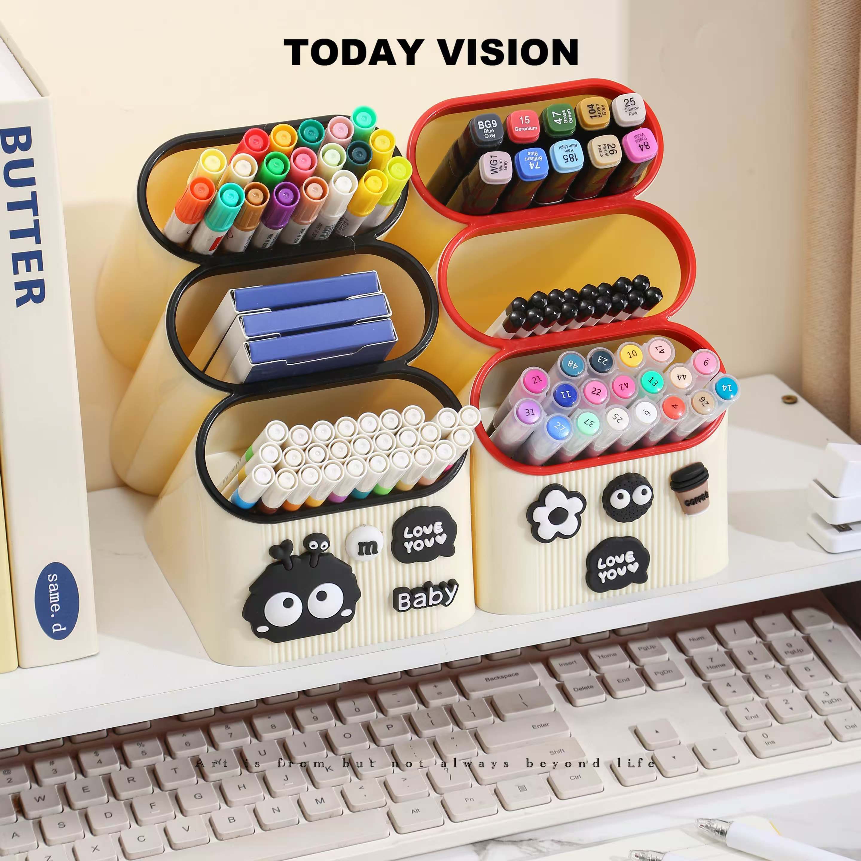 多功能卡通笔筒斜插式收纳盒桌面文具杂物架化妆品化妆刷收纳盒