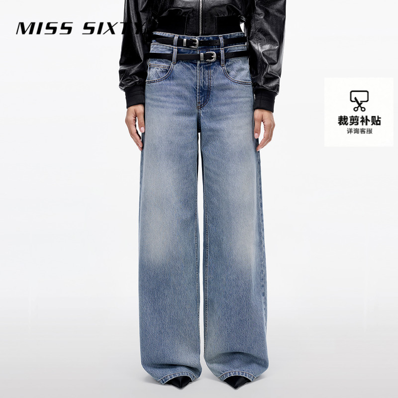 Miss Sixty2025新款牛仔裤女配双腰带复古高腰梨形显瘦直筒裤