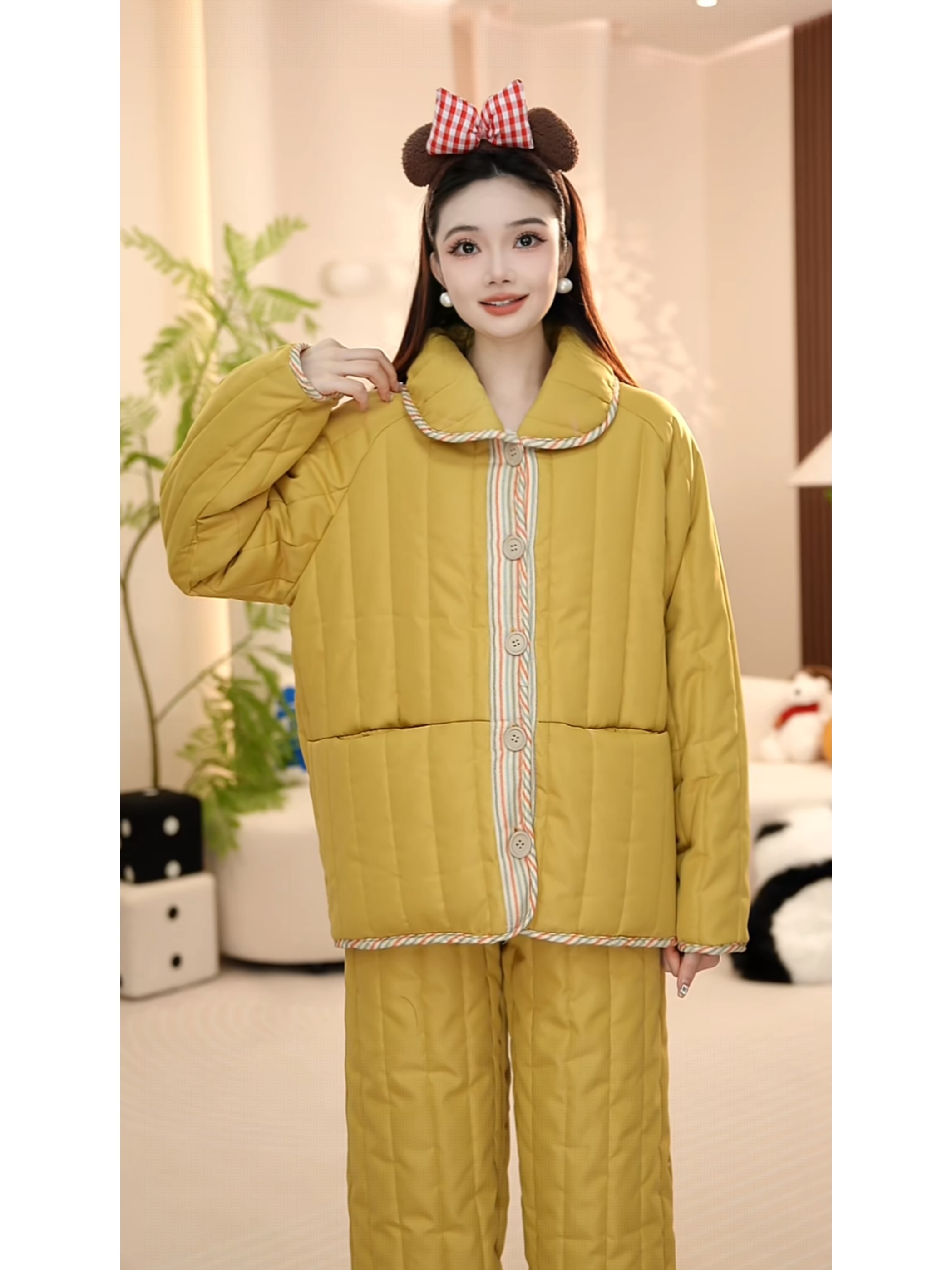 【超保暖】三层夹棉可外穿时尚冬季家居服加绒加厚睡衣套装