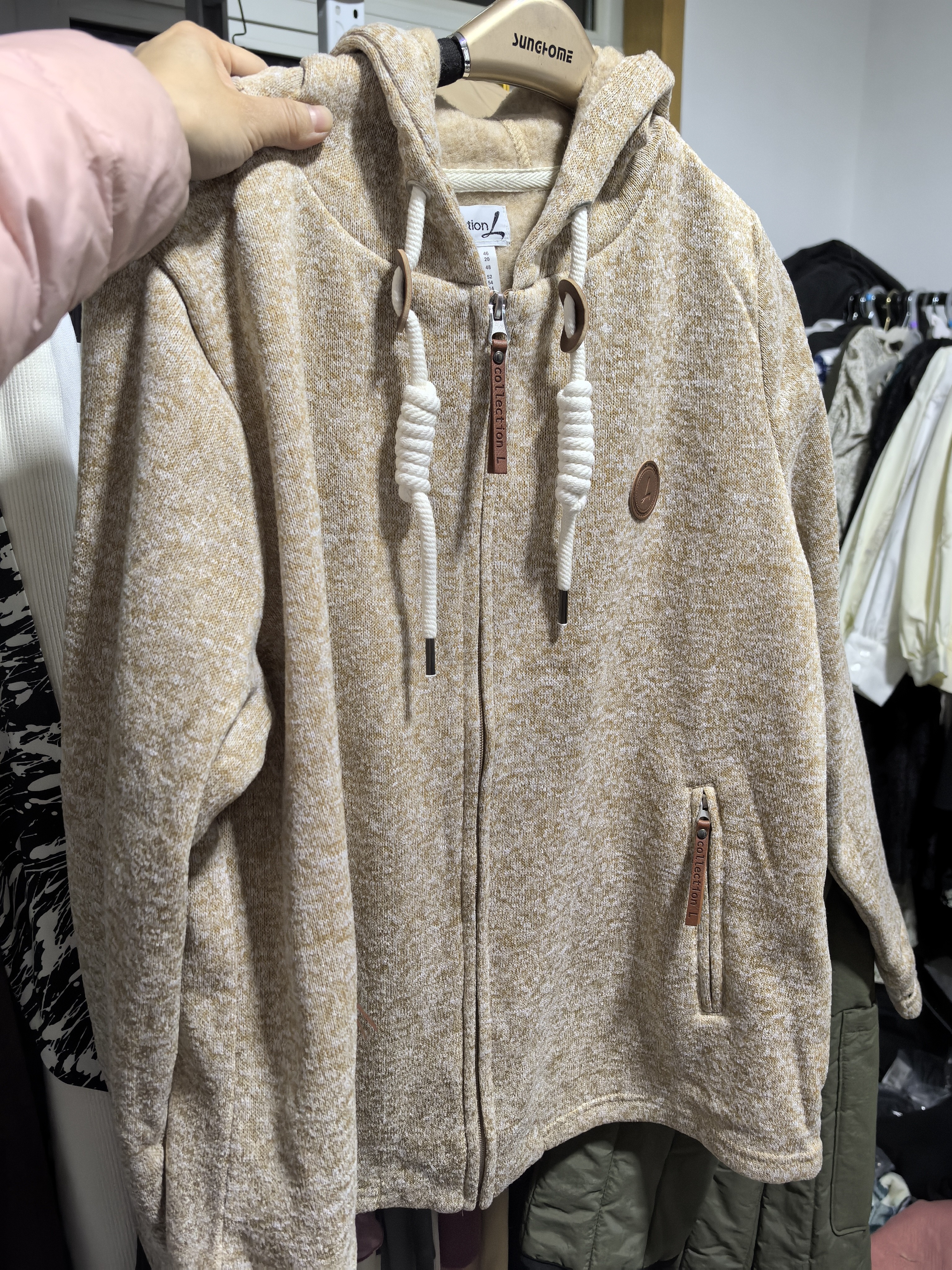 厚款优等品连帽女短款带帽百搭ol设计师针织加绒连帽拉链外套