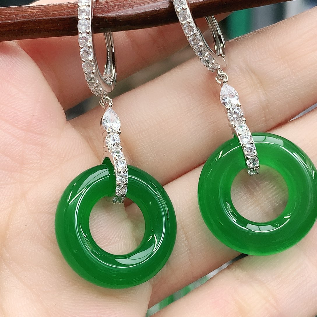 银S925镶嵌耳坠玛瑙/玉髓