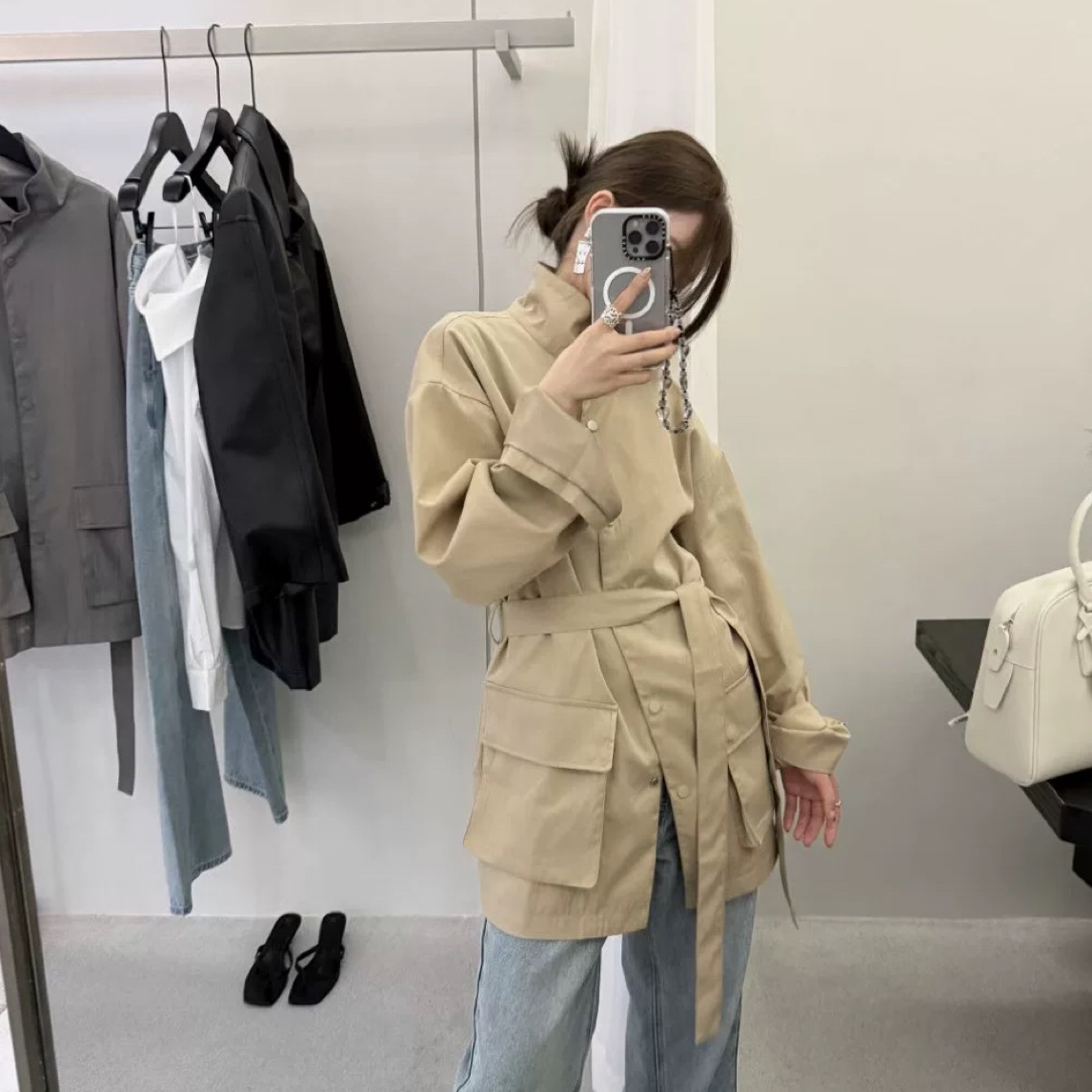 ALLIN正品秋季新款首发韩代单排扣风衣外套女中长款宽松休闲外套