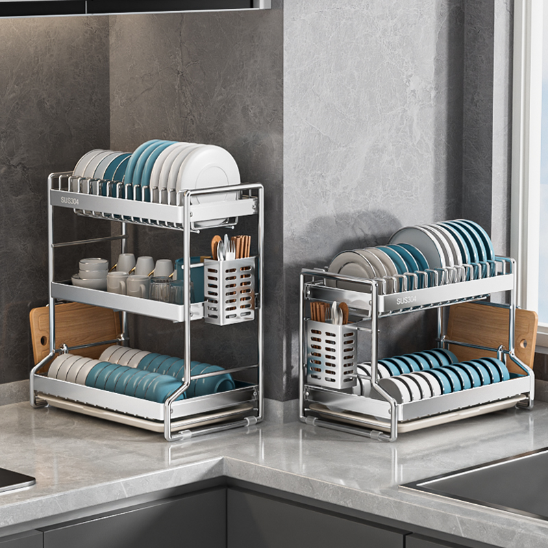 304不锈钢碗碟沥水架多层厨房水池晾放碗盘子收纳置物架加大容量