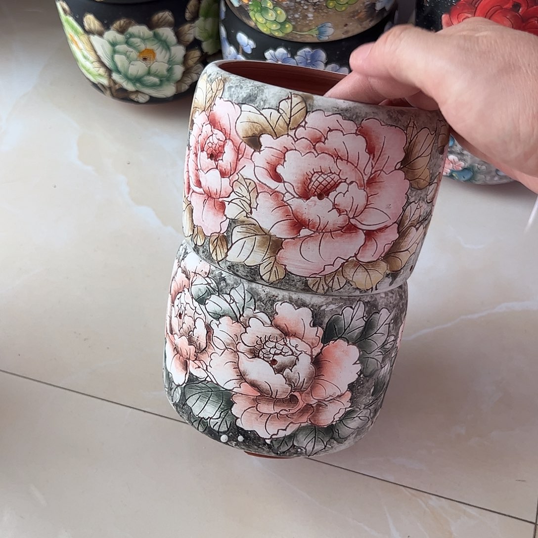 星***成景德镇炫彩手绘景德镇陶瓷花盆