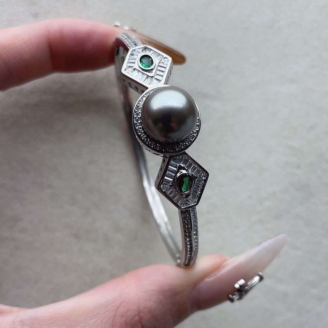 手镯96海水珍珠银S925镶嵌