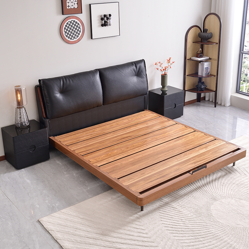 全青皮皮艺床品质奢华型储物乌金木床板印花实木床折叠床经济型