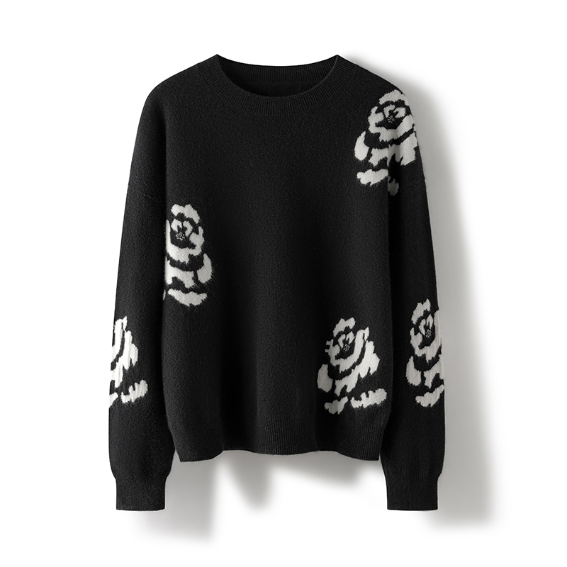 2025年秋冬季新款羊绒衫女休闲宽松慵懒圆领套头打底毛衣女士