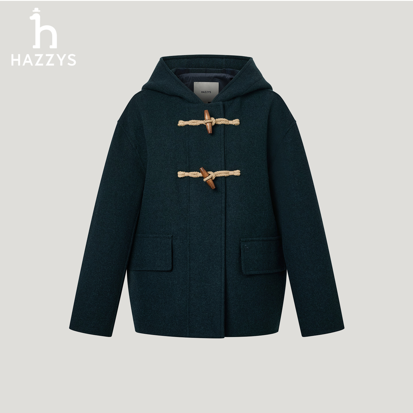 【商场同款】HAZZYS哈吉斯女士时尚休闲经典毛呢外套简约气质羊毛