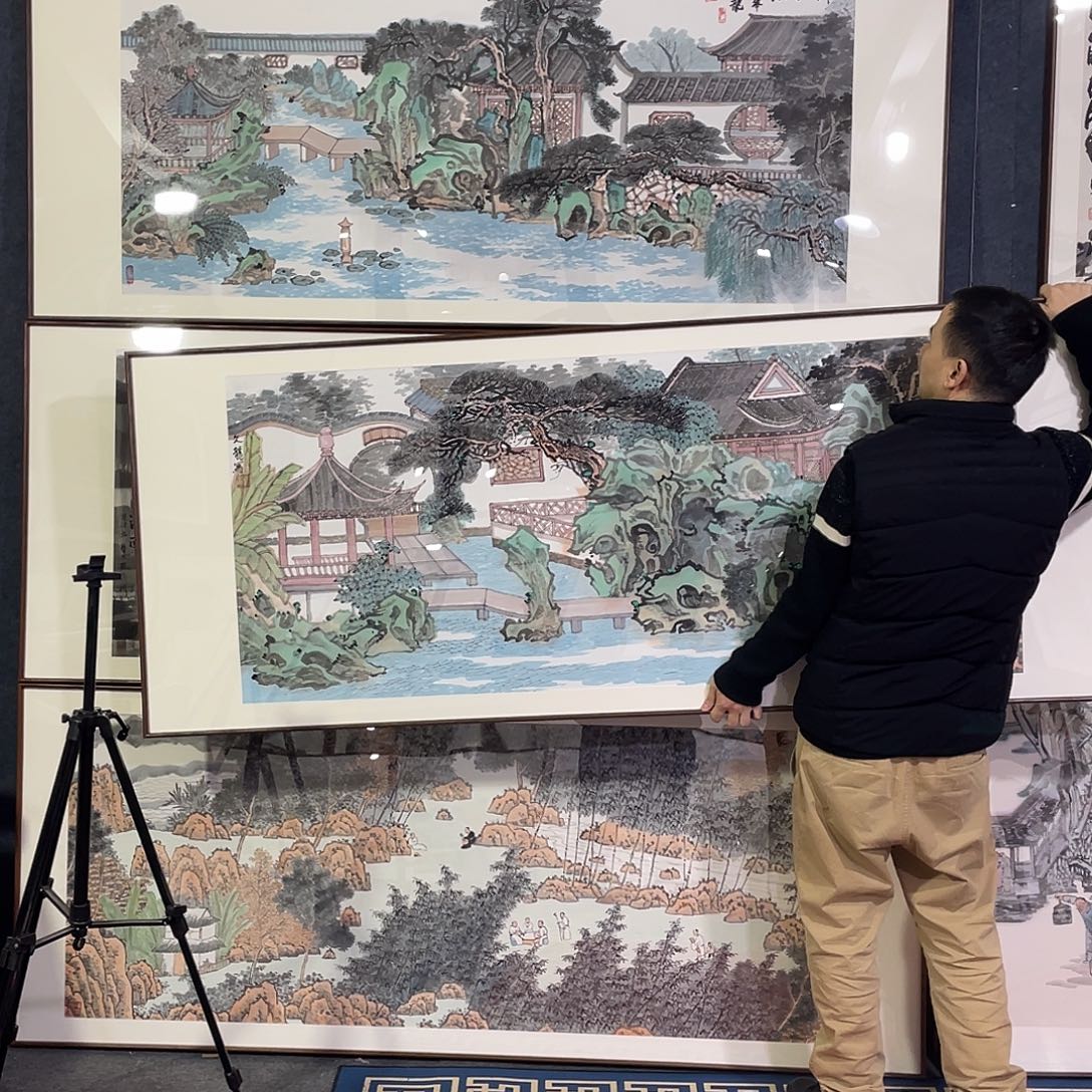 苏***岩国画手绘画作品带框