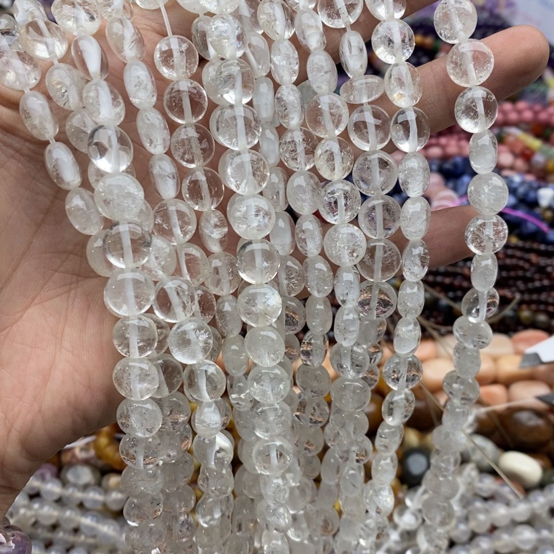 玛瑙/玉髓未镶嵌珠宝半成品一条天然6×10白水晶胖圆饼