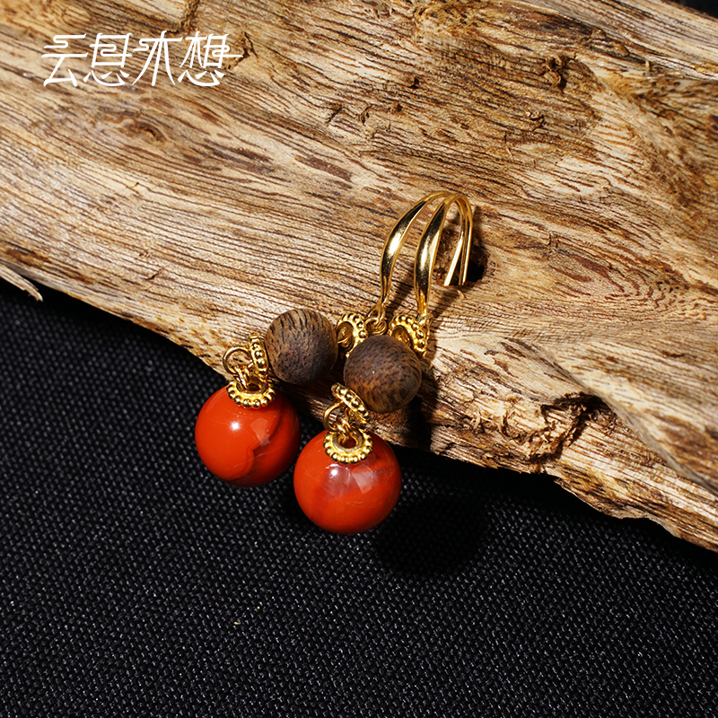 沉香Ysimo-X云思木想 丹霞沉香 沉香南红耳环13617