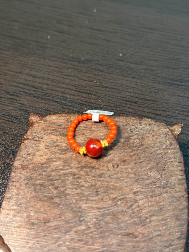 南红玛瑙保山料设计款米珠亮光戒指2-3mm