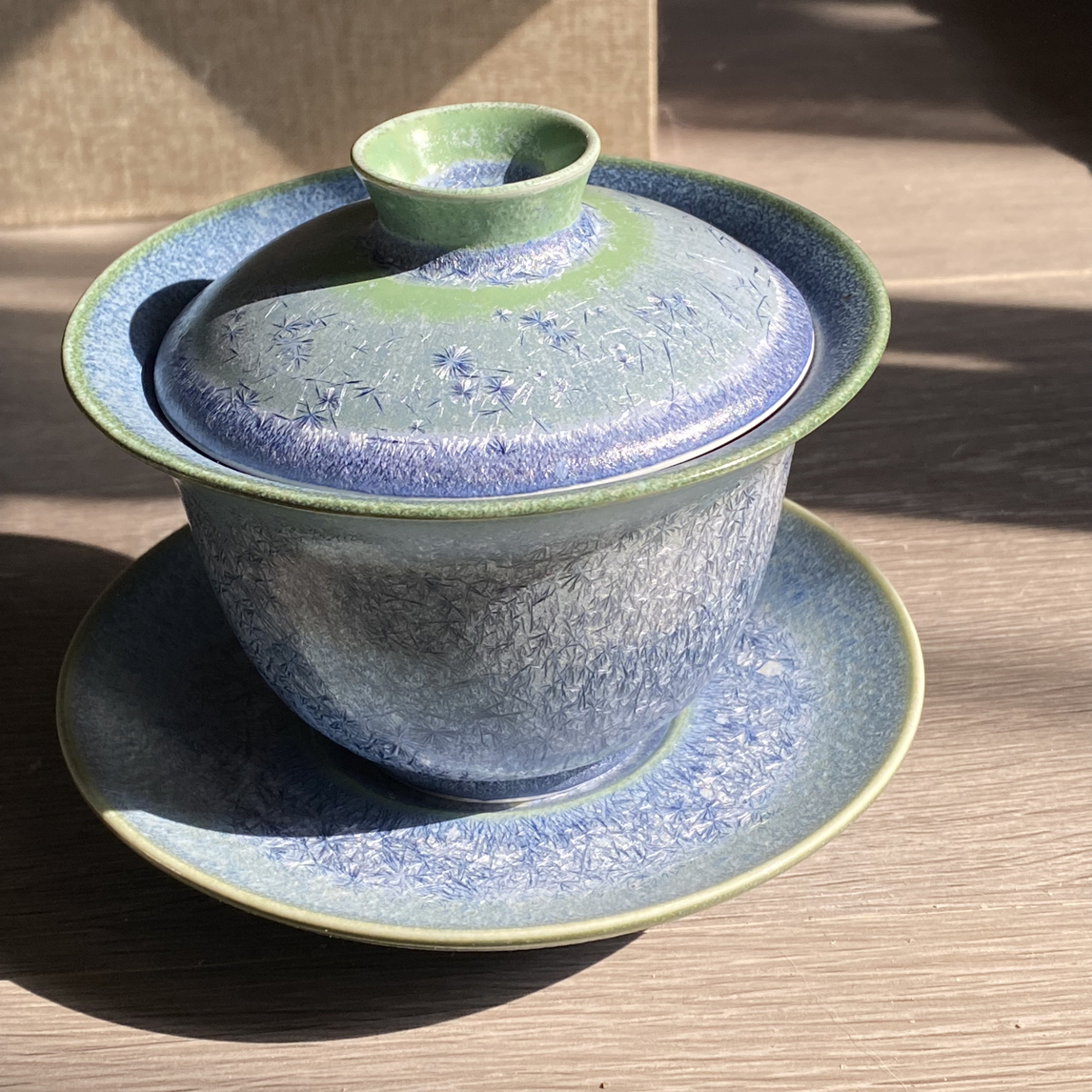 景德镇手工结晶釉松针喝茶陶瓷盖碗瓷盖碗