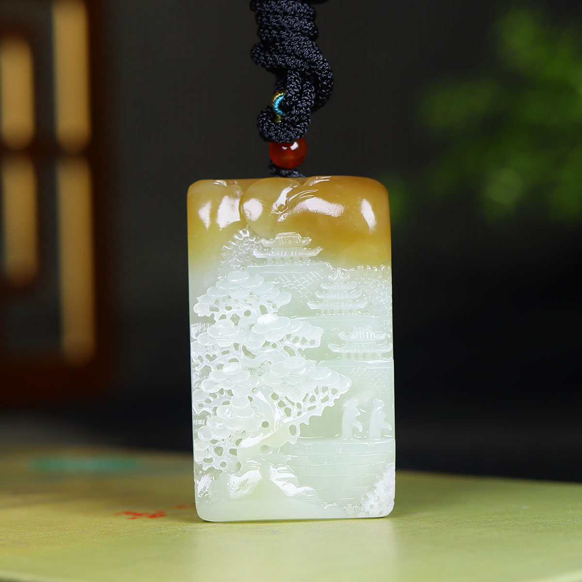 120711和田玉糖白玉山水玉牌