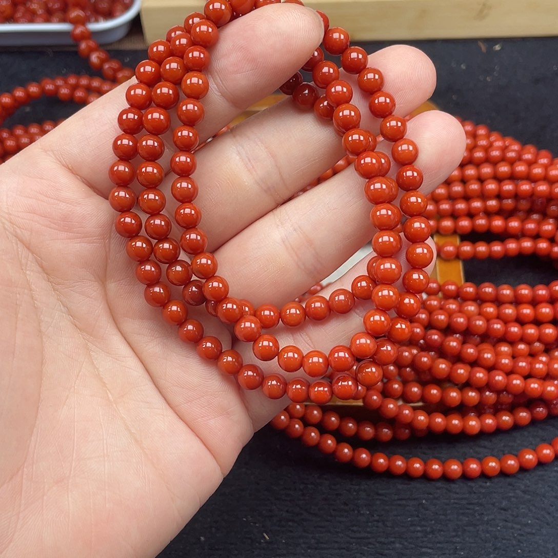 未镶嵌1号瓦西柿子红卡6圆珠108南红玛瑙