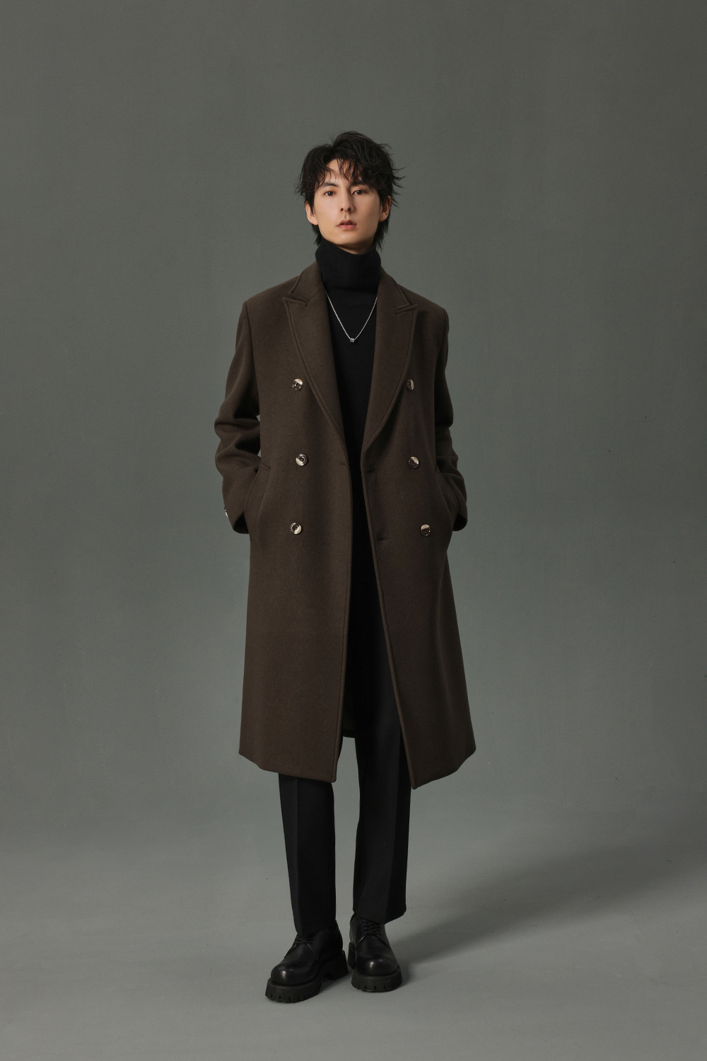 毛呢大衣秋冬男士长款大衣呢大衣中长款男装加厚保暖