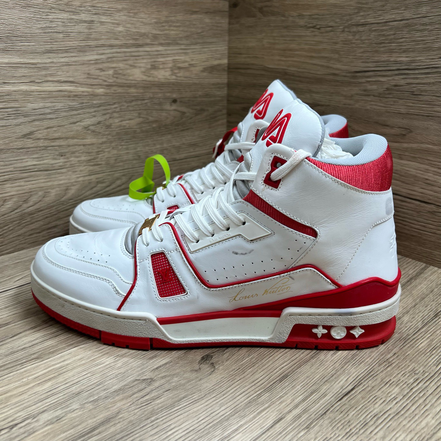 99新 LouisVuitton/路易威登 Trainer 白红高帮板鞋 41.5码